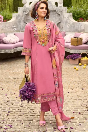 Women Floral Regular Thread Work Pure Cotton Kurta with Trousers & With Dupatta