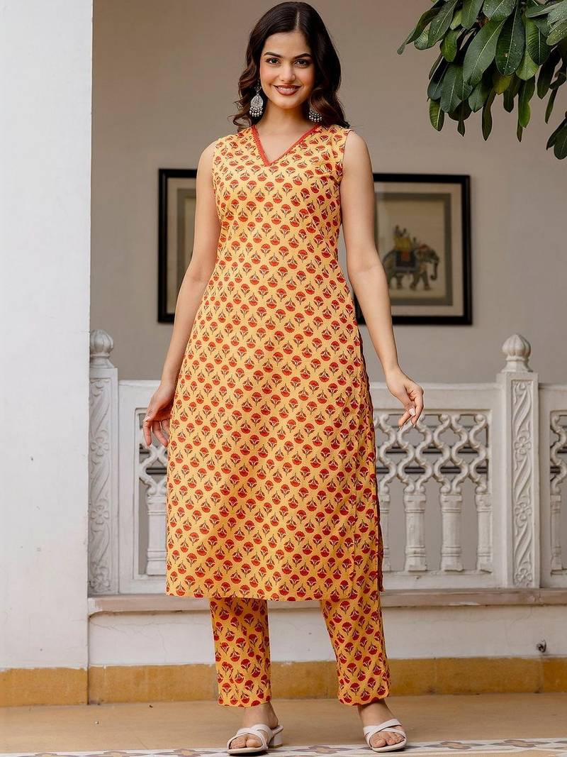 Women Floral Printed Regular Pure Cotton Kurta with Trousers