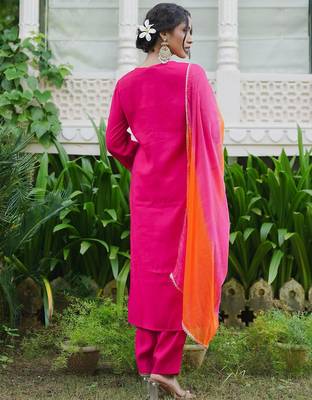Women Ombre Embroidered Regular Thread Work Kurta with Trousers & With Dupatta 4