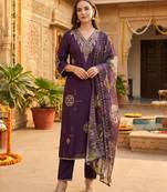 Women Ethnic Motifs Embroidered Regular Thread Work Kurta with Trousers & With Dupatta