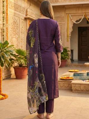 Women Ethnic Motifs Embroidered Regular Thread Work Kurta with Trousers & With Dupatta 4
