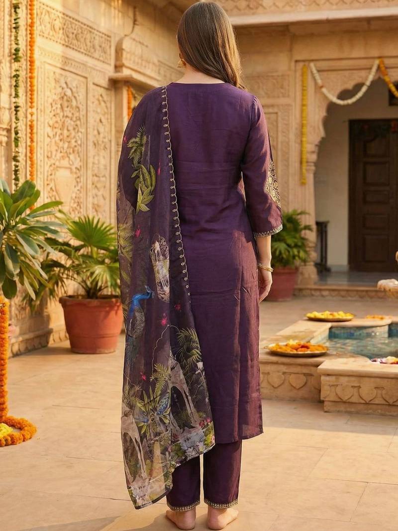 Women Ethnic Motifs Embroidered Regular Thread Work Kurta with Trousers & With Dupatta