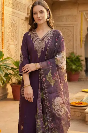 Women Ethnic Motifs Embroidered Regular Thread Work Kurta with Trousers & With Dupatta