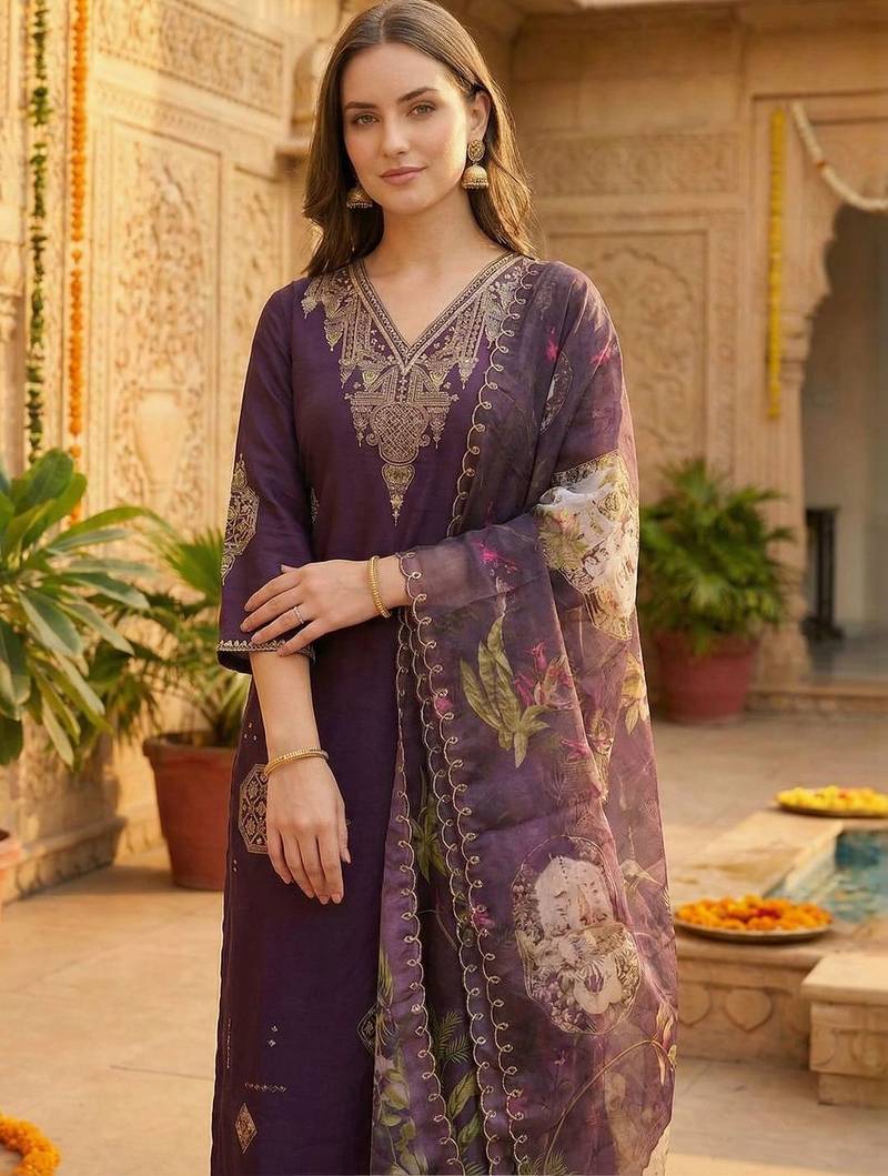 Women Ethnic Motifs Embroidered Regular Thread Work Kurta with Trousers & With Dupatta