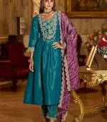 Women Ethnic Motifs Embroidered Regular Thread Work Kurta with Trousers & With Dupatta