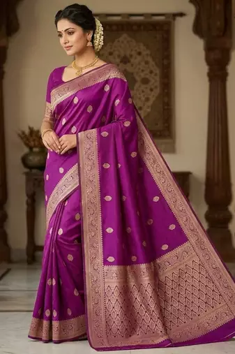 Purple color art silk blend sarees with blouse