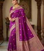 Purple color art silk blend sarees with blouse