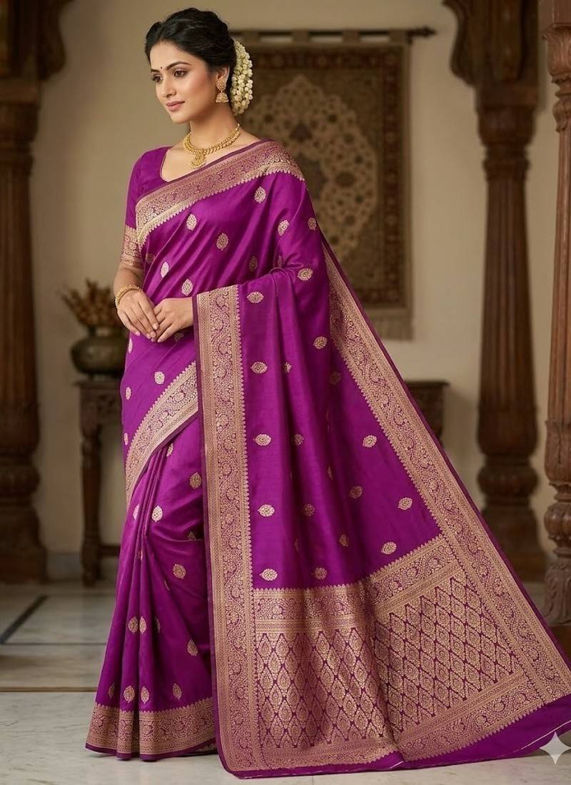 Purple color art silk blend sarees with blouse