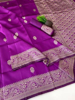 Purple color art silk blend sarees with blouse 2