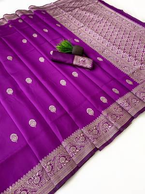 Purple color art silk blend sarees with blouse 3