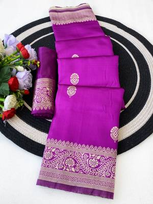 Purple color art silk blend sarees with blouse 4