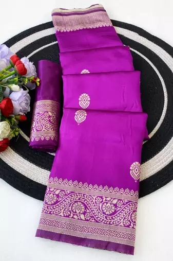Purple color art silk blend sarees with blouse