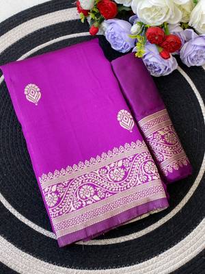 Purple color art silk blend sarees with blouse 5