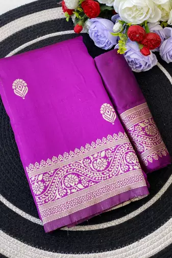 Purple color art silk blend sarees with blouse