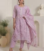Women Ethnic Motifs Embroidered Regular Thread Work Kurta with Trousers & With Dupatta