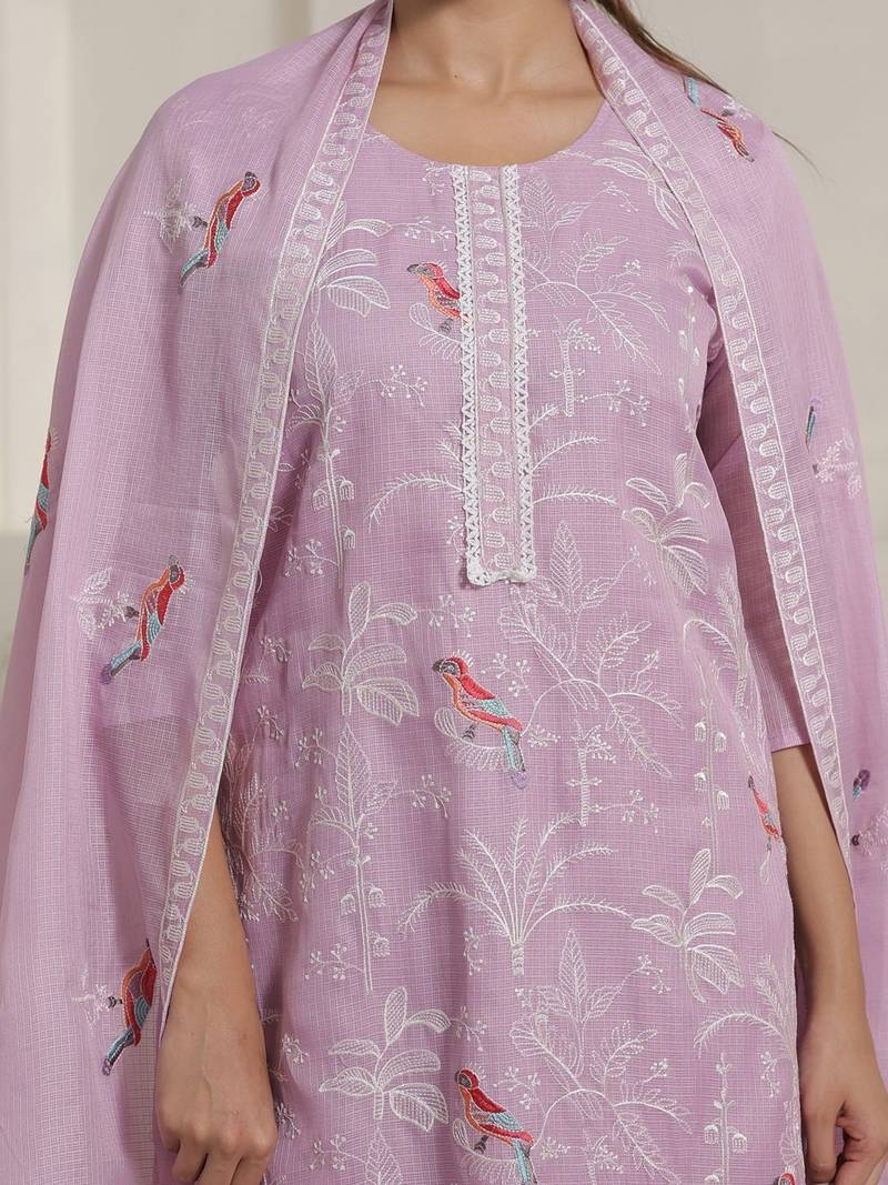 Women Ethnic Motifs Embroidered Regular Thread Work Kurta with Trousers & With Dupatta