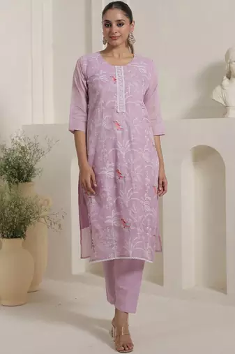 Women Ethnic Motifs Embroidered Regular Thread Work Kurta with Trousers & With Dupatta