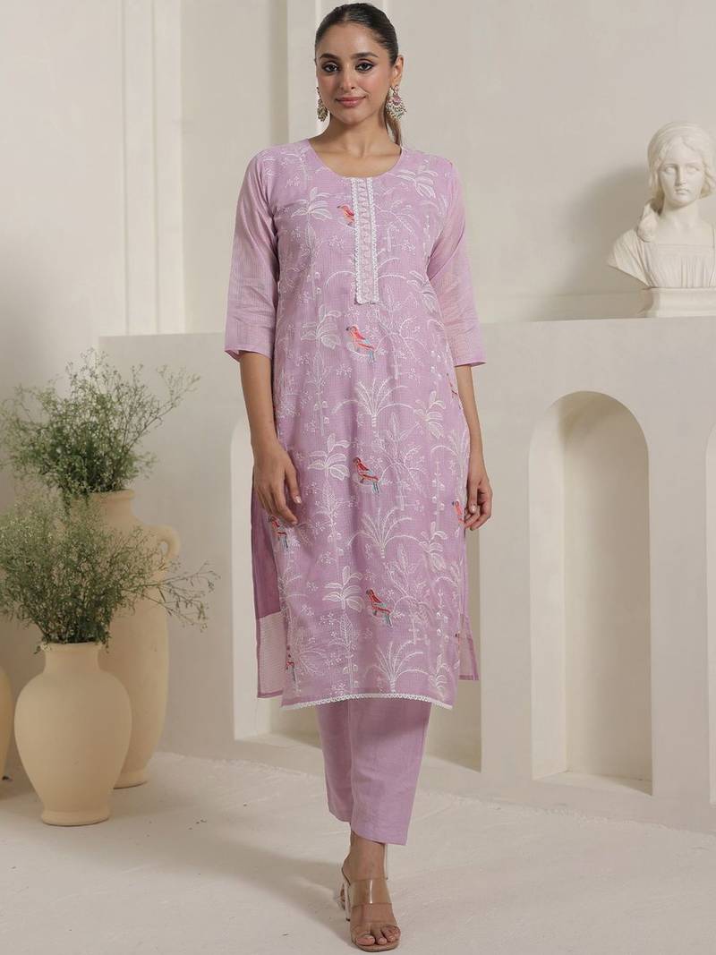 Women Ethnic Motifs Embroidered Regular Thread Work Kurta with Trousers & With Dupatta
