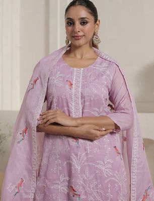 Women Ethnic Motifs Embroidered Regular Thread Work Kurta with Trousers & With Dupatta 6