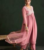 Women Floral Embroidered Empire Thread Work Kurta with Trousers & With Dupatta