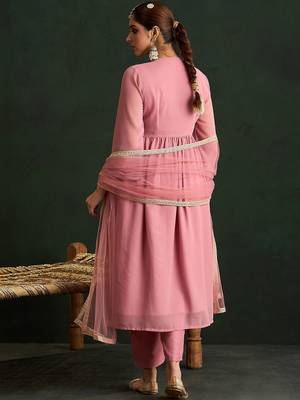 Women Floral Embroidered Empire Thread Work Kurta with Trousers & With Dupatta 6