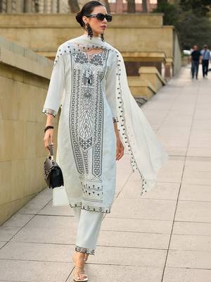Women Ethnic Motifs Embroidered Regular Thread Work Kurta with Trousers & With Dupatta 1