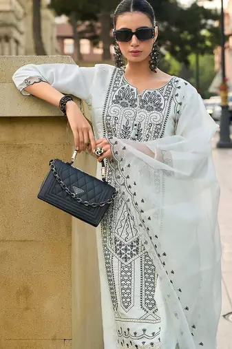 Women Ethnic Motifs Embroidered Regular Thread Work Kurta with Trousers & With Dupatta