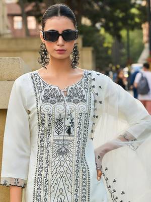 Women Ethnic Motifs Embroidered Regular Thread Work Kurta with Trousers & With Dupatta 4
