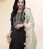 Women Ethnic Motifs Embroidered Regular Thread Work Liva Kurta with Trousers & With Dupatta