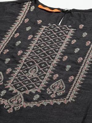 Women Ethnic Motifs Embroidered Regular Thread Work Liva Kurta with Trousers & With Dupatta 4
