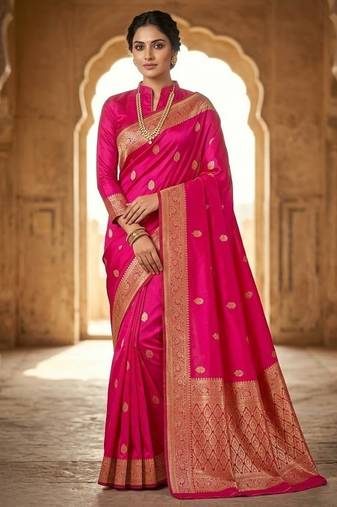 Pink color art silk blend sarees with blouse