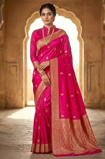 Pink color art silk blend sarees with blouse