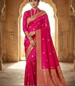 Pink color art silk blend sarees with blouse