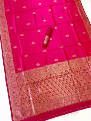 Pink color art silk blend sarees with blouse 2