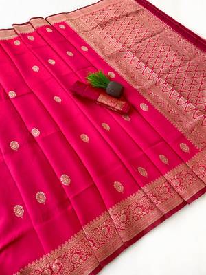 Pink color art silk blend sarees with blouse 3