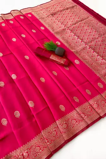 Pink color art silk blend sarees with blouse