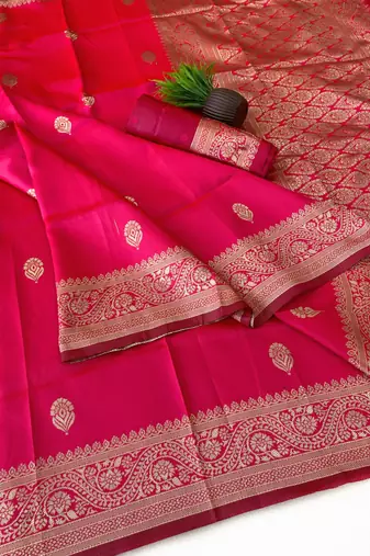 Pink color art silk blend sarees with blouse