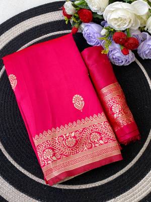 Pink color art silk blend sarees with blouse 5