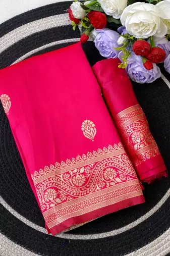 Pink color art silk blend sarees with blouse