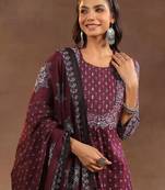 Women Ethnic Motifs Printed Regular Thread Work Pure Cotton Kurta with Trousers & With Dupatta