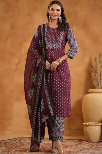 Women Ethnic Motifs Printed Regular Thread Work Pure Cotton Kurta with Trousers & With Dupatta