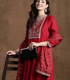 Women Ethnic Motifs Embroidered Panelled Thread Work Kurta with Trousers & With Dupatta
