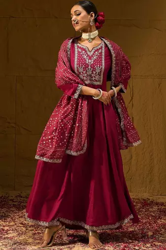 Women Ethnic Motifs Embroidered Panelled Thread Work Kurta with Trousers & With Dupatta