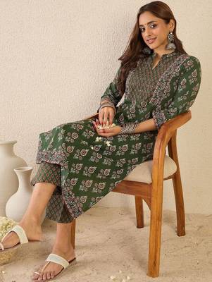 Women Ethnic Motifs Printed Regular Pure Cotton Kurta with Trousers 2