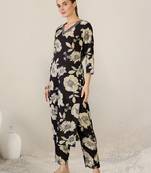Women Floral Printed Regular Thread Work Pure Cotton Kurta with Trousers