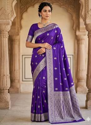Purple color art silk blend sarees with blouse 1
