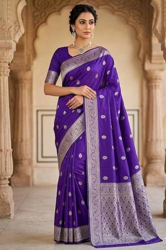 Purple color art silk blend sarees with blouse