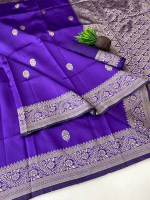 Purple color art silk blend sarees with blouse 3