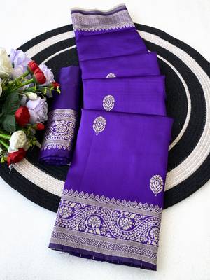 Purple color art silk blend sarees with blouse 5