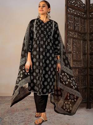 Women Ethnic Motifs Printed Regular Pure Cotton Kurta with Trousers & With Dupatta 1